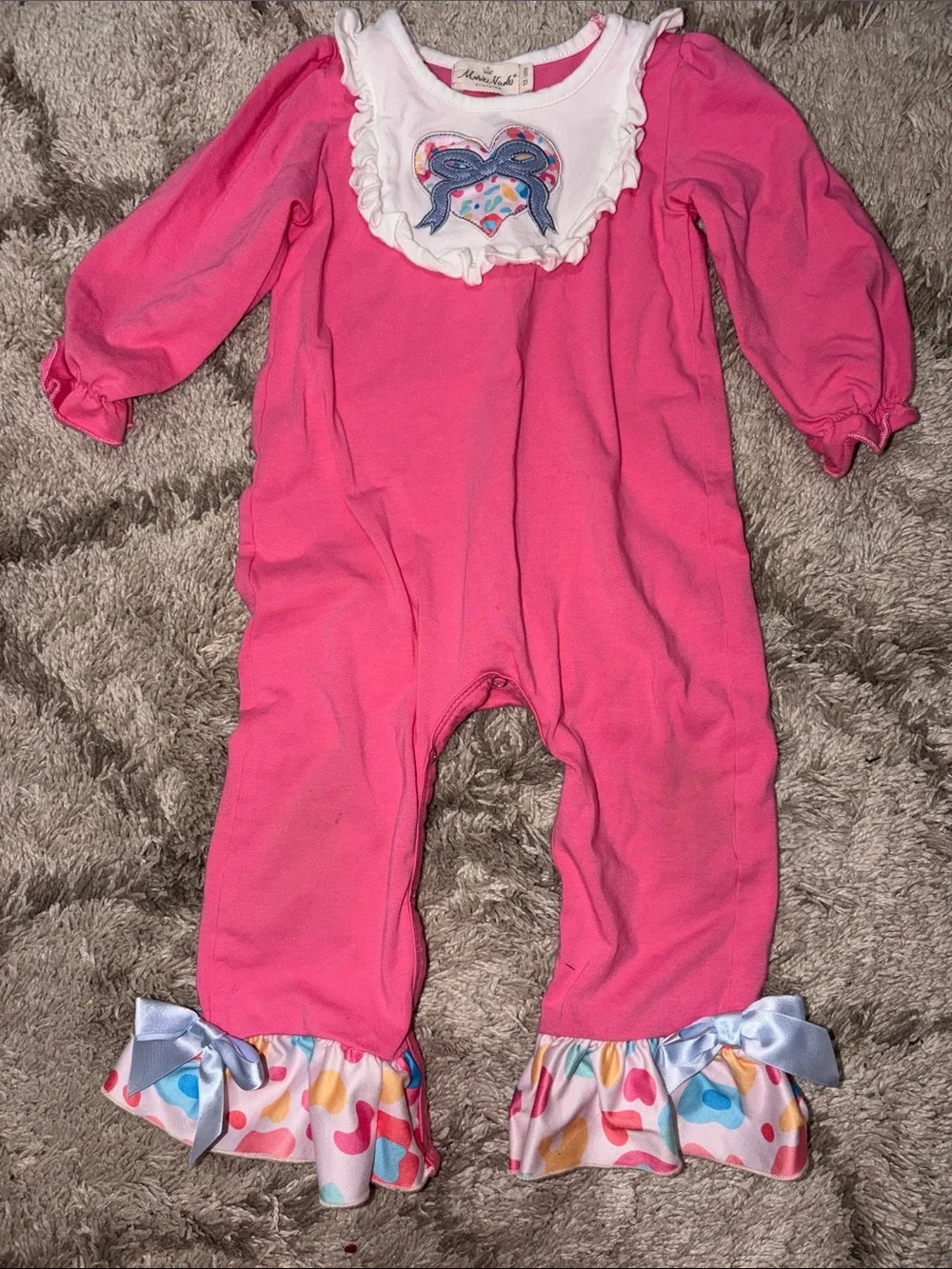 Bright Pink Ruffle Heart Footed One-Piece by Mud Pie